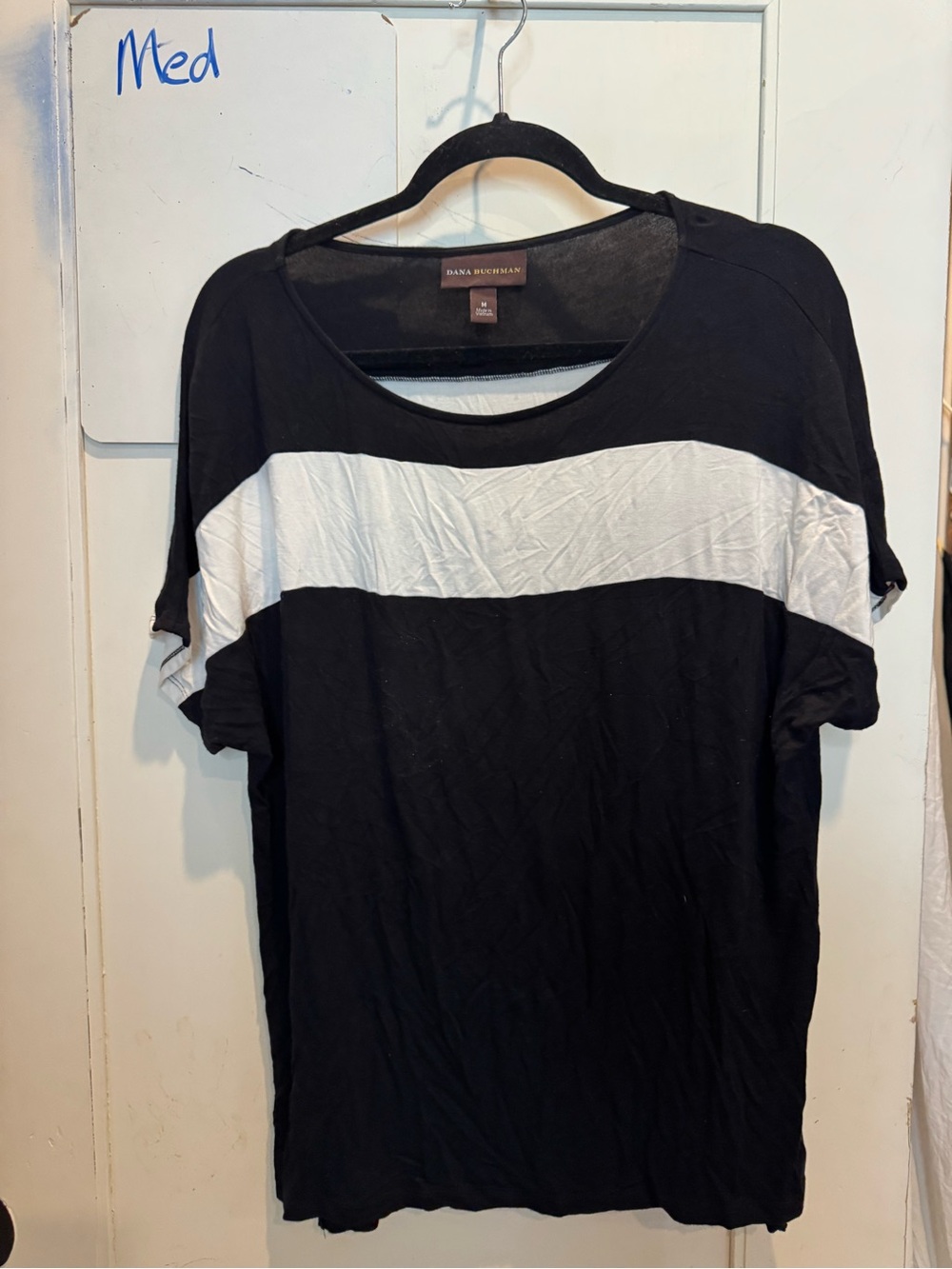 Dana Buchman Black and White Striped Short Sleeve Top Buttery Soft